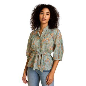 Front Row Center Peasant Blouse Green Size M